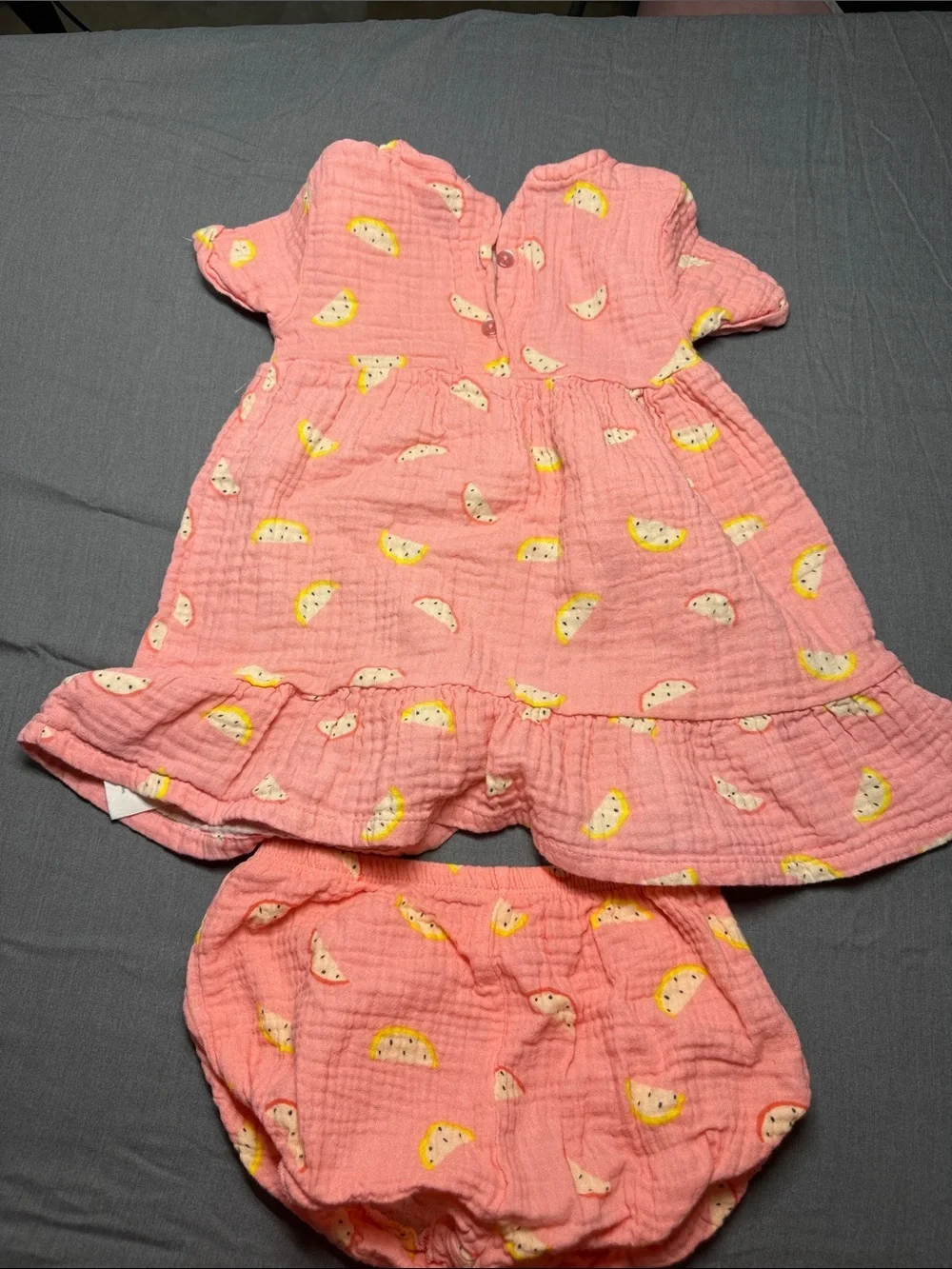 Koala Kids Coral Pink Baby Dress with Lemon Slice Motif